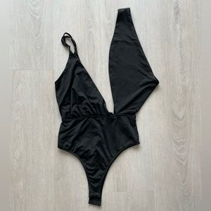 Nude Black Asymetrical Bodysuit